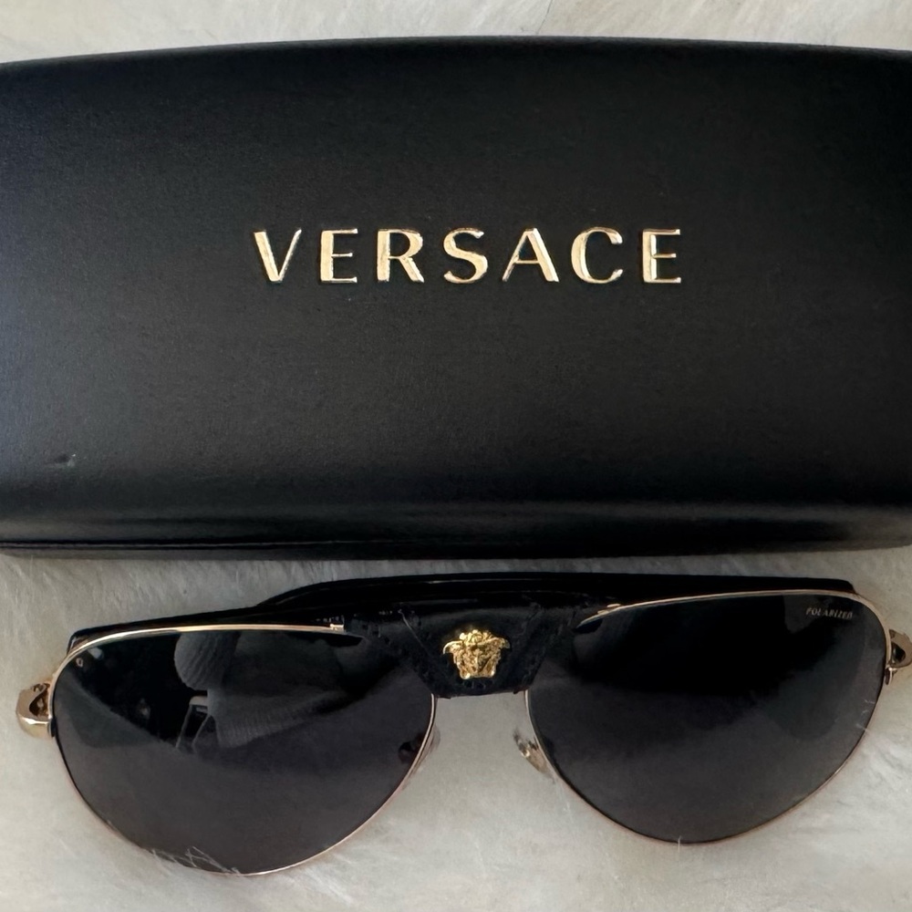 Versace Gold and Black Aviator Sunglasses